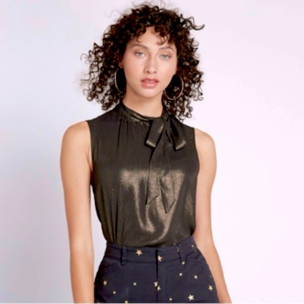 NWT - ModCloth‎ Shimmery Gold Sheer Glittery Blouse Women’s Size L
